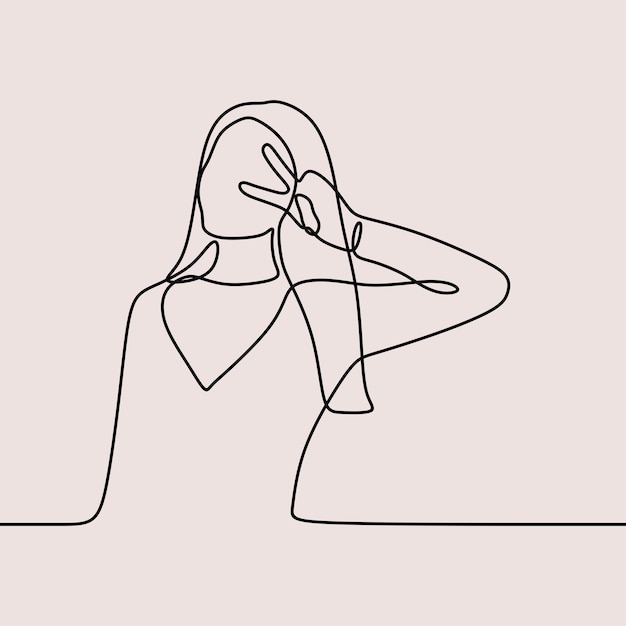 Woman do cute pose oneline continuous single line art