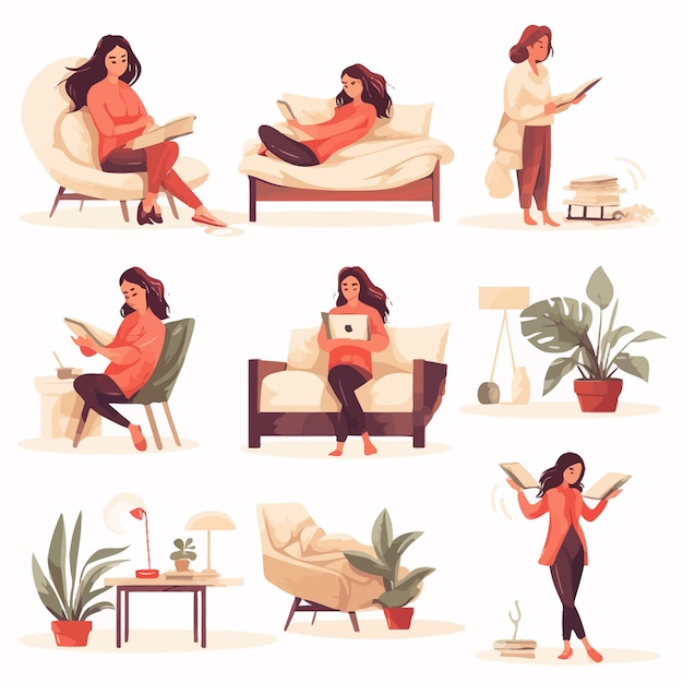 Vector woman daily activities