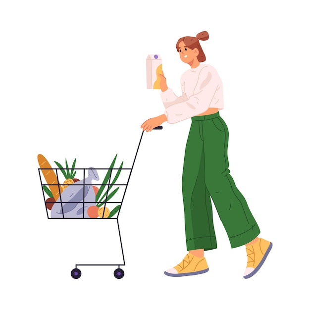 Premium Vector Woman daily routine shopping at grocery store