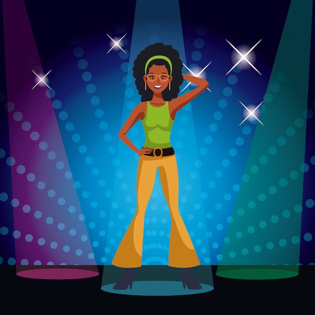 Vector woman dance party card over striped background