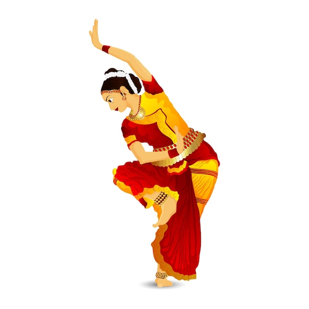 Vector woman dancer performing bharatnatyam on white background