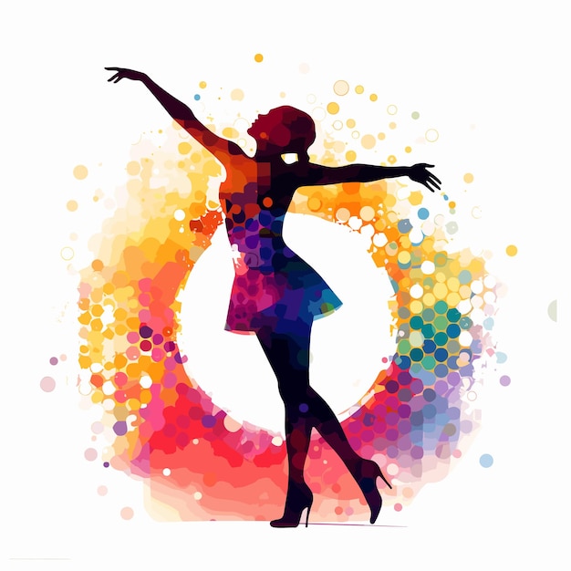 Vector woman dancing amidst vibrant and colorful club lights vector illustration