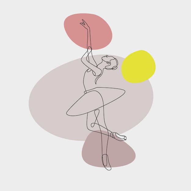 Woman dancing ballet in line art style