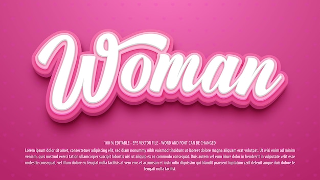 Vector woman day 3d editable text effect