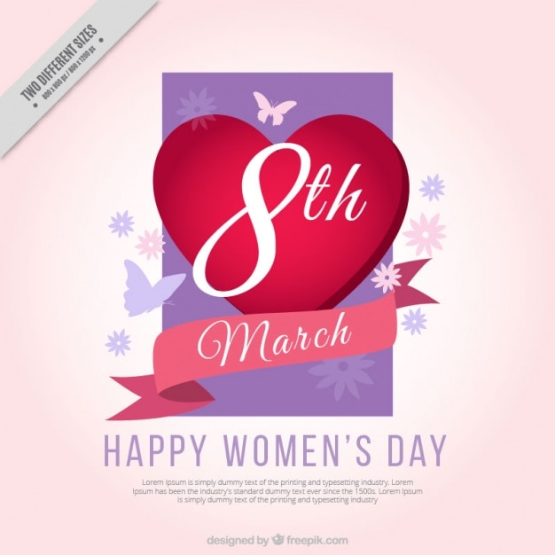 Woman day background with heart and butterflies