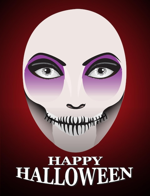 デイ・オブ・ザ・デッド・マスクの女性 ゴースト・フェイス・アートとレッド・ホラー・バックグラウンド ハロウィン・コンセプト