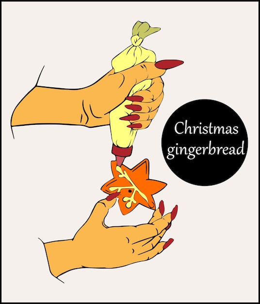 Vector woman decorate christmas gingerbread cookie with icing sugar festive mood homemade fragrant pastries