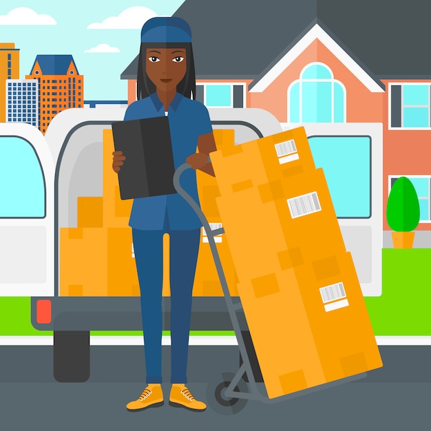 Vector woman delivering boxes