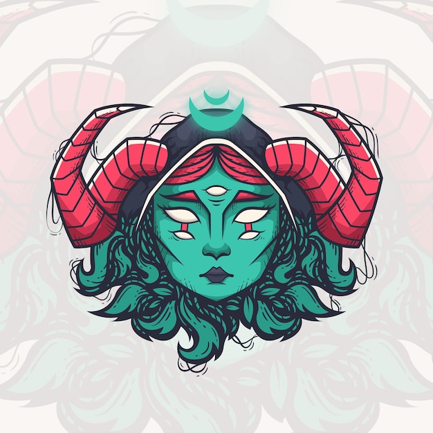 Woman demon with horn illustration