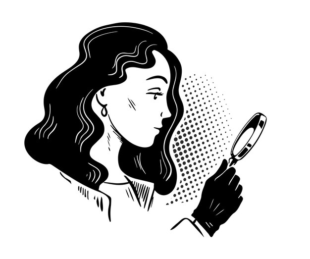 Vector woman detective with a magnifying glass