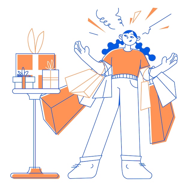 Vector woman did her shopping at the store