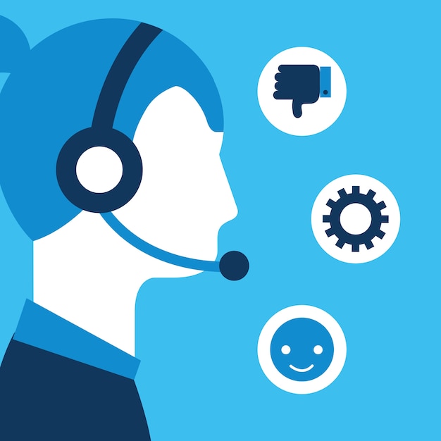 Vector woman dispatcher headset customer service