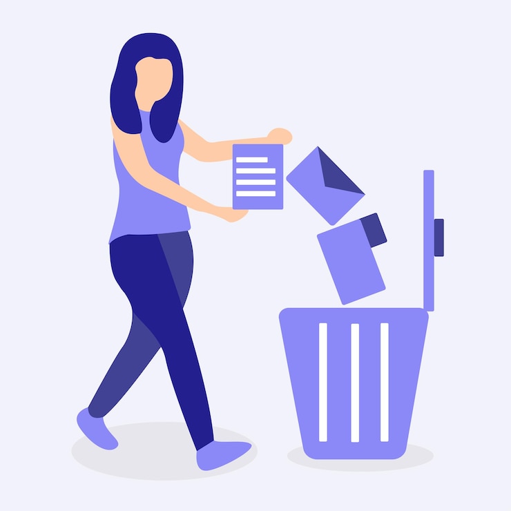 Vector a woman disposing the unwanted files in the recycle bin