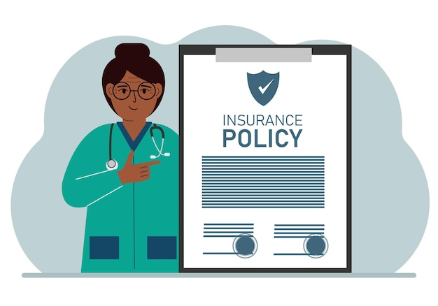 Woman doctor next to the insurance policy