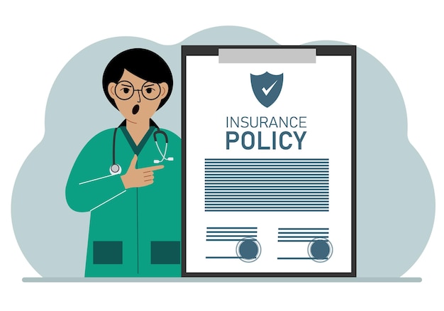 Woman doctor next to the insurance policy