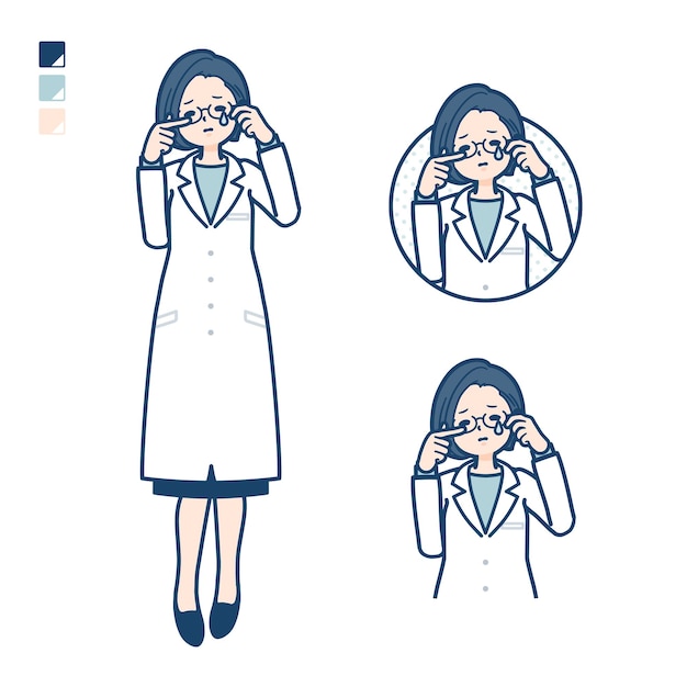 A woman doctor in a lab coat with cry images