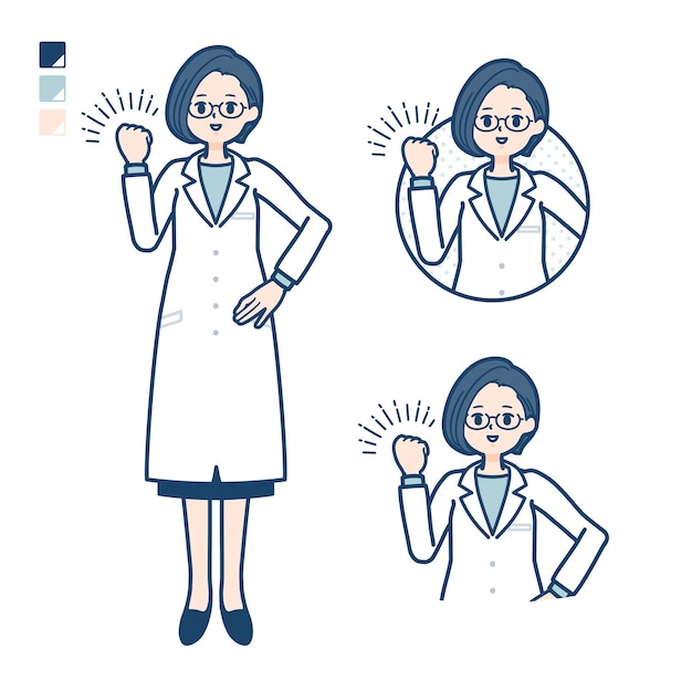 A woman doctor in a lab coat with fist pump images