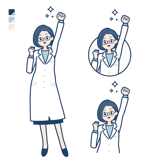 A woman doctor in a lab coat with fist pump images