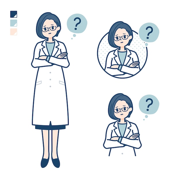 A woman doctor in a lab coat with Question images