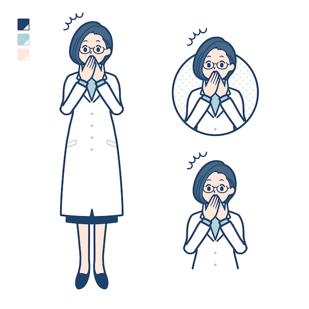 A woman doctor in a lab coat with surprised images.It's vector art so it's easy to edit.