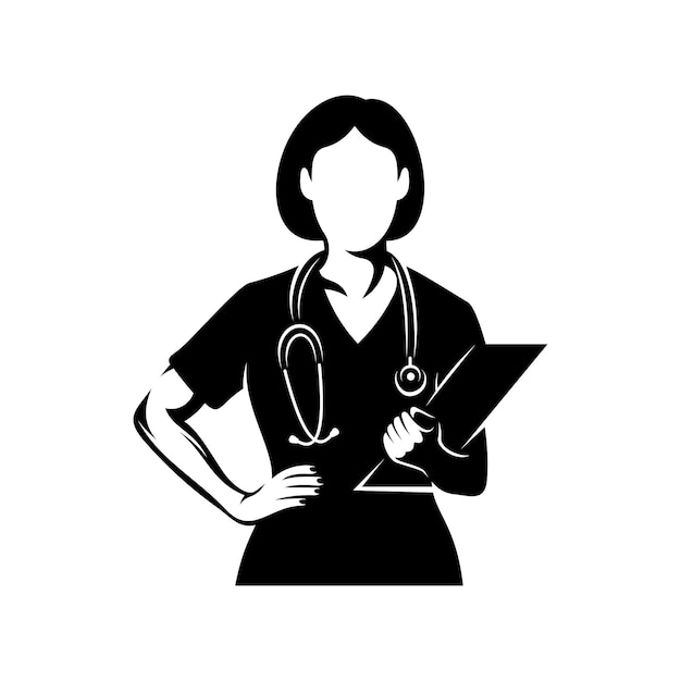 Дизайн векторной иллюстрации силуэта женщины-врача на белом фоне