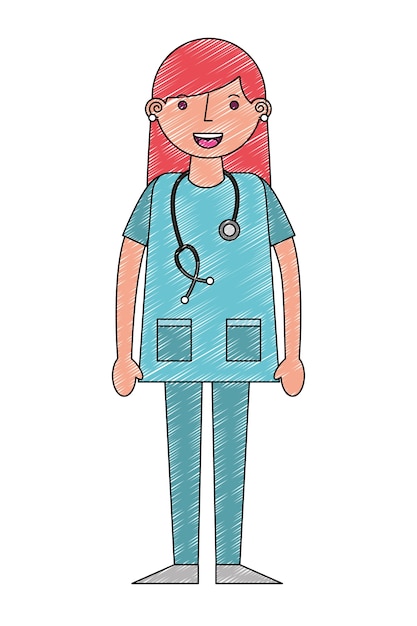 Vector woman doctor in uniform with stethoscope