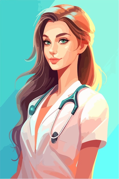 Vector a woman doctor with a stethoscope on her neck.