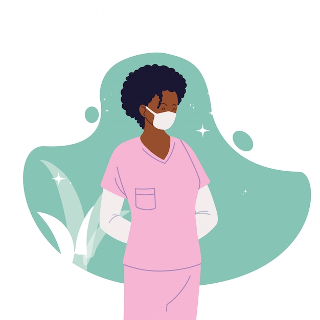 Woman doctor with uniform mask and leaves vector