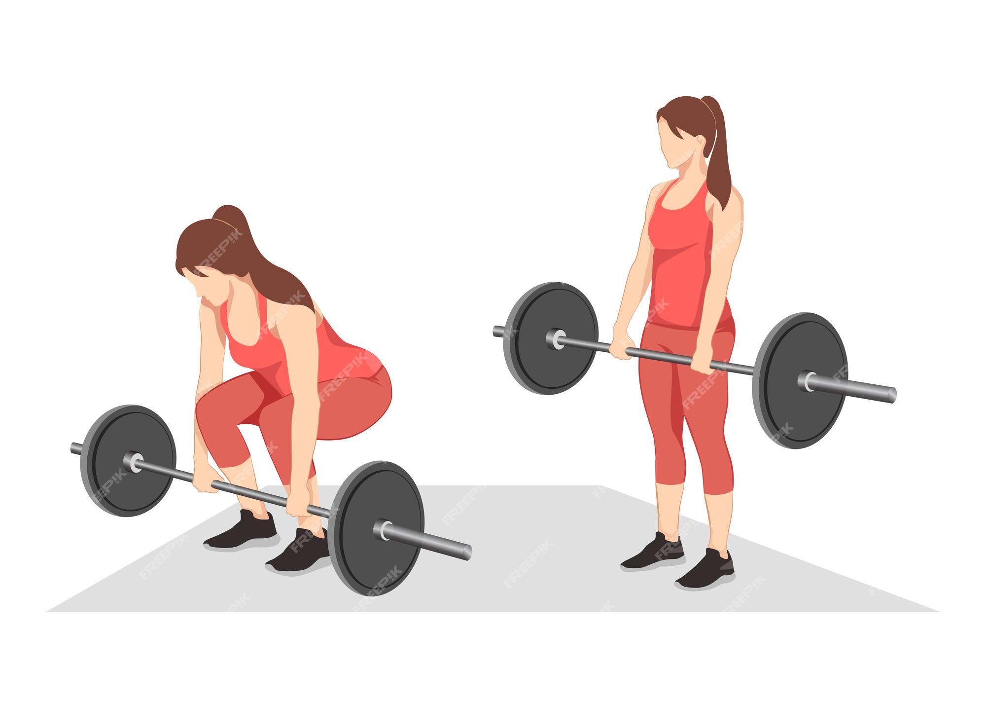 Woman doing Sumo Barbell deadlifts exercise. Flat vector illustration  isolated on white background 6417689 Vector Art at Vecteezy