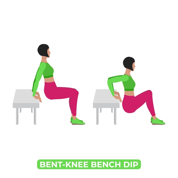 Woman Doing Bent Knee Bench Dip Bodyweight Fitness Exercise for Arms Triceps