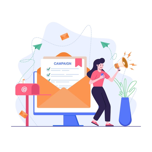 Vector woman doing email marketing