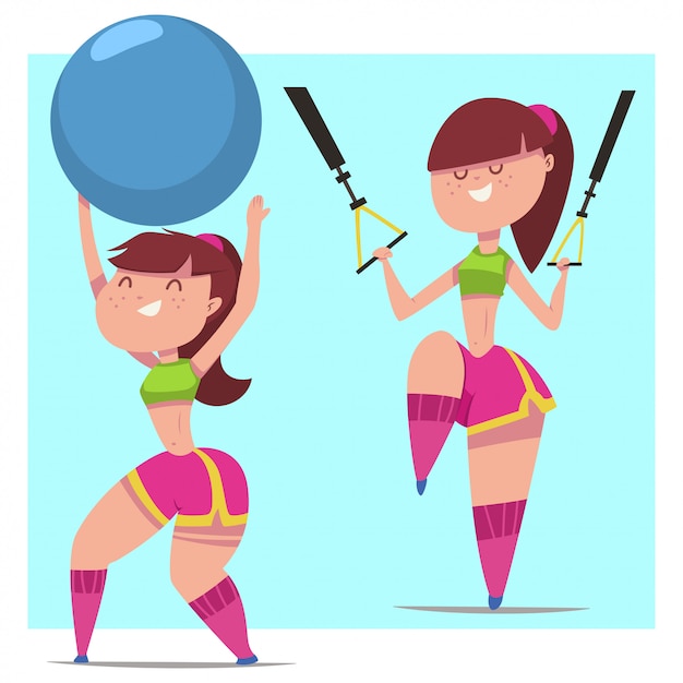 Vector woman doing fitness exercises