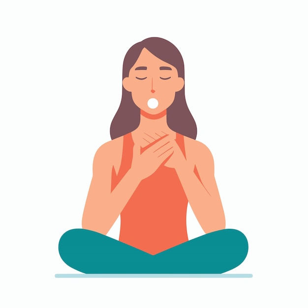 Woman doing inhale breath exercise for calm stress relief vector illustrations on white background