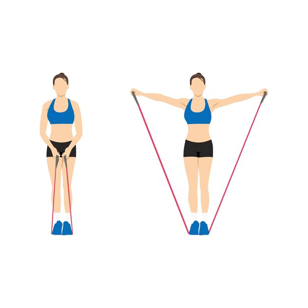 Vector woman doing resistance band lateral raises side raises exercise flat vector illustration isolated
