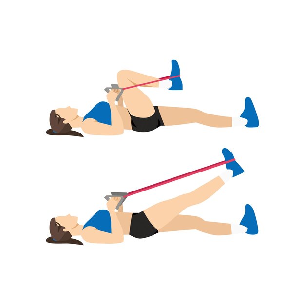 Woman doing Resistance band lying leg extensions exercise Flat vector illustration isolated