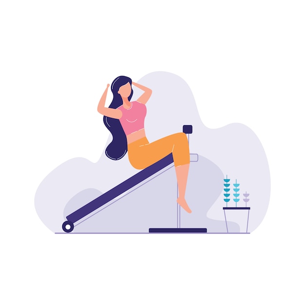 Vector woman doing sit up machine