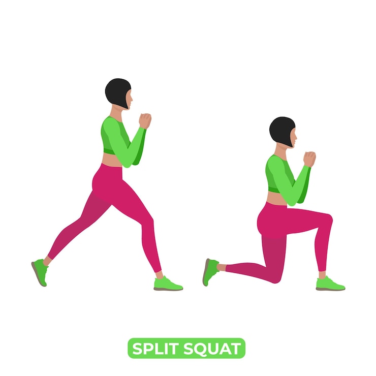 Vector woman doing split squat bodyweight fitness exercise for legs