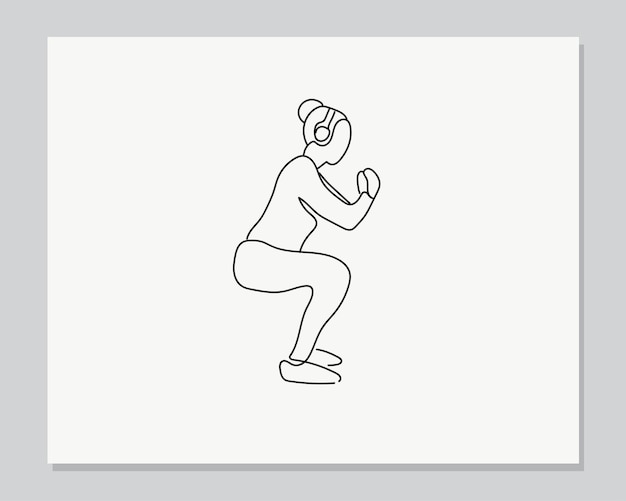 Woman doing sport line art or continuous one line illustration