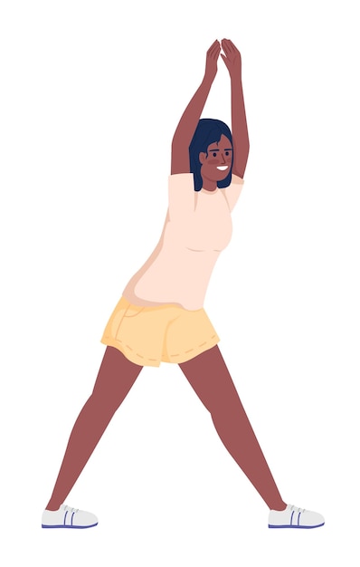 Woman doing sports exercises semi flat color vector character