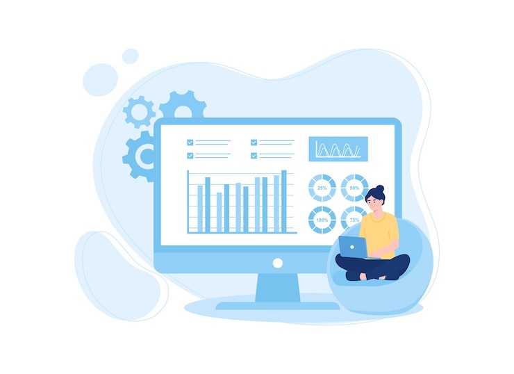 Vector woman doing trading on laptop trending concept flat illustration