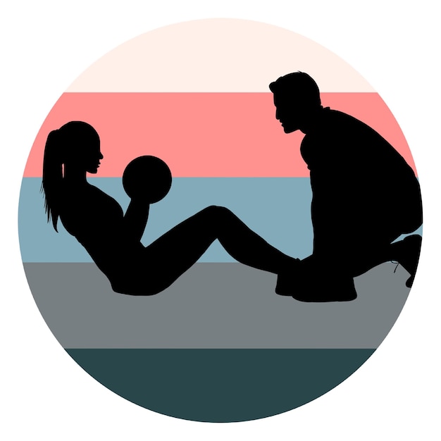 A woman doing a workout with a man doing a kick.