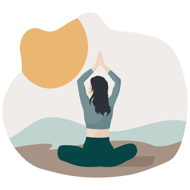 Vector a woman doing yoga on a beach