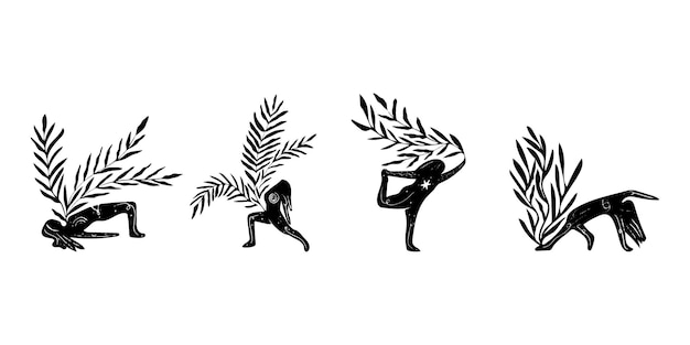 Vector woman doing yoga healthy lifestyle pilates pose vector silhouette illustrations design