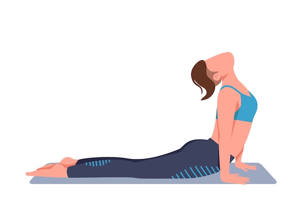 Vector woman doing yoga at home flat color faceless character