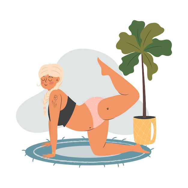 Woman doing yoga at home Self time concept illustration