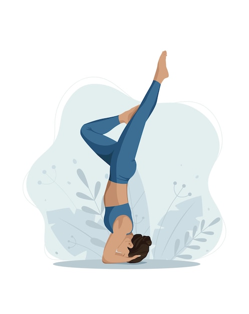 Woman doing yoga at home or studio Flat vector illustration