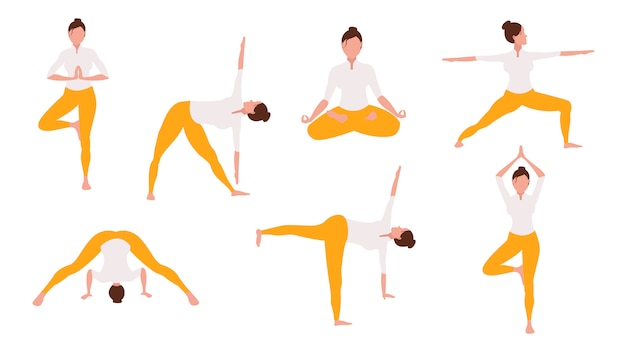 Vettore donna che fa l'insieme dell'illustrazione di yoga