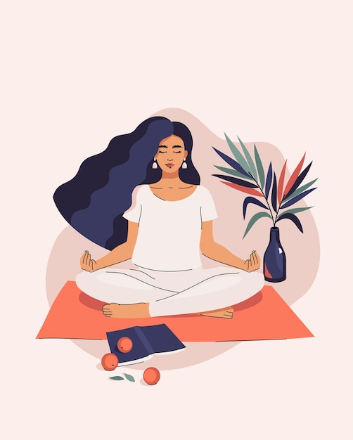 Vector woman doing yoga in lotus position