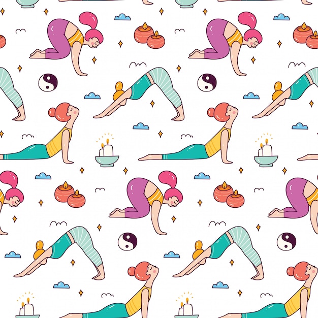 Woman doing yoga pose seamless pattern