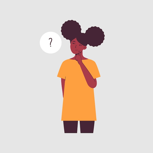 Vector woman doubting next to a question mark